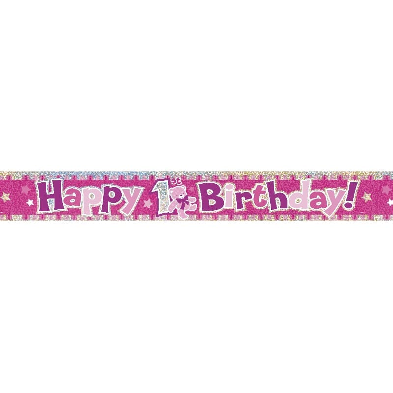 Foil Banner 1st Birthday Pink Bear 3.65m