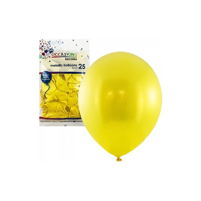 Balloons 30cm Metallic Yellow Pk25