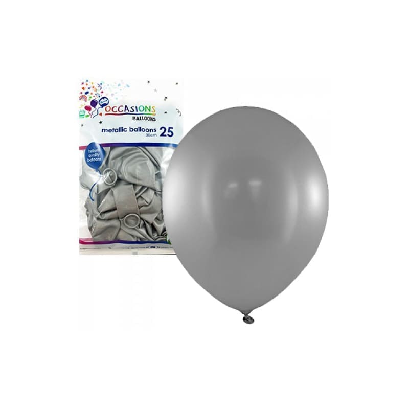 Balloons 30cm Metallic Silver Pk25