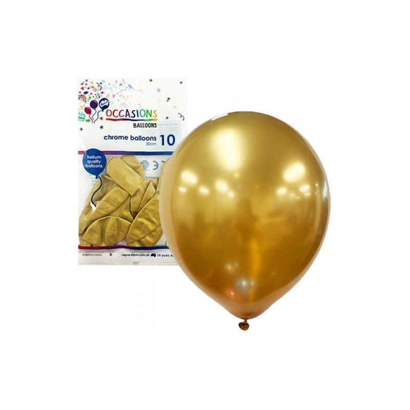 Balloons 30cm Chrome Gold Pk10