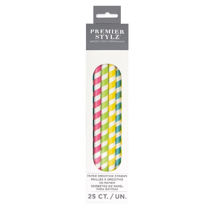 Straws Paper Striped Asst Smoothie Pk25