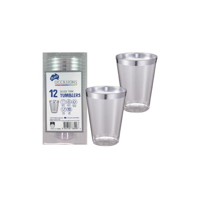 Cups Plastic Tumbler Silver Trim Pk12