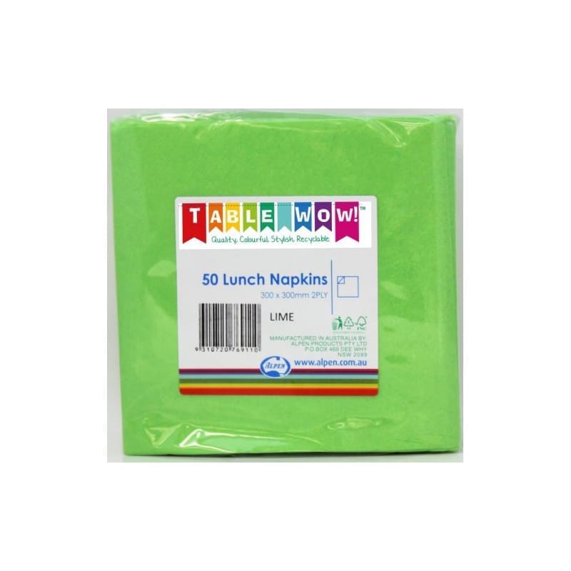 Napkins Lunch 330mm Lime Green Pk50