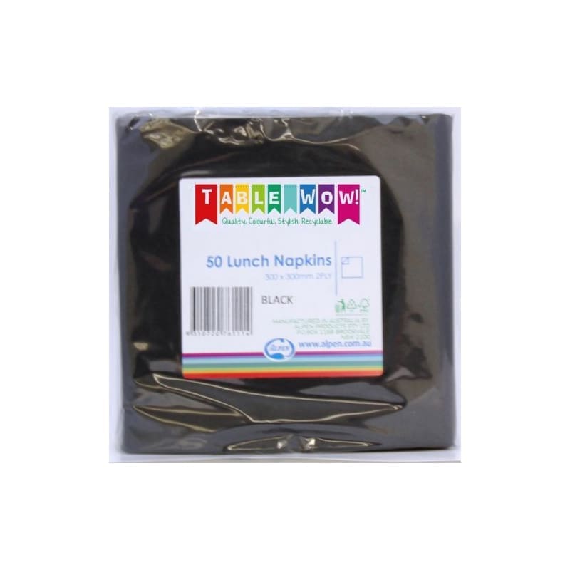 Napkins Lunch 330mm Black Pk50