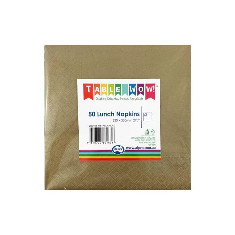 Napkins Lunch 330mm Met Gold Pk50