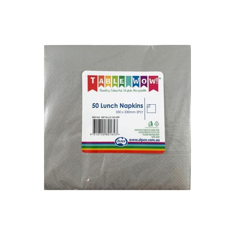 Napkins Lunch 330mm Met Silver Pk50