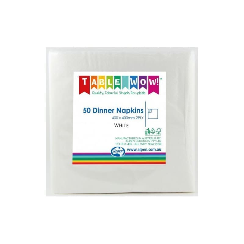 Napkins Dinner 400mm White Pk50
