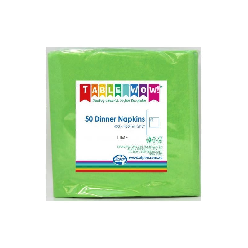 Napkins Dinner 400mm Lime Green Pk50