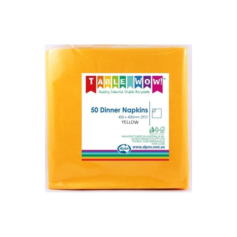 Napkins Dinner 400mm Yellow Pk50