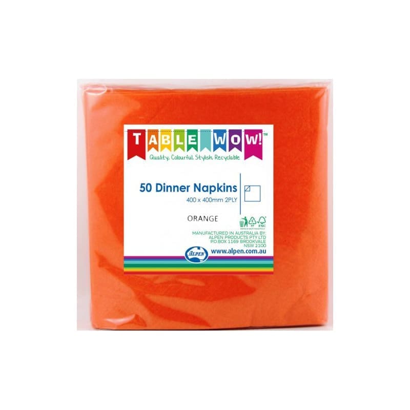 Napkins Dinner 400mm Orange Pk50