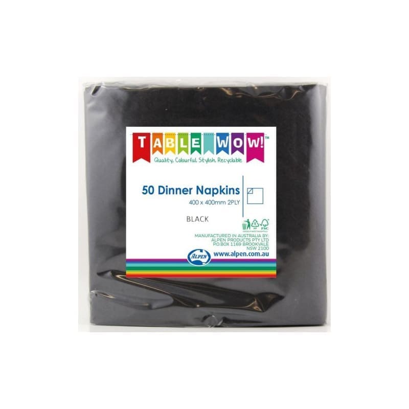 Napkins Dinner 400mm Black Pk50