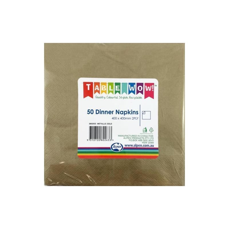 Napkins Dinner 400mm Met Gold Pk50