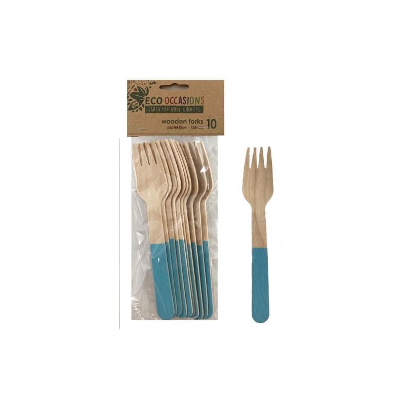 Forks Eco Wooden Light Blue Pk10