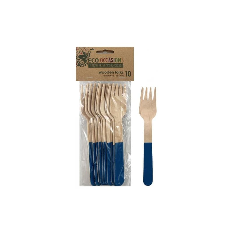 Forks Eco Wooden Royal Blue Pk10