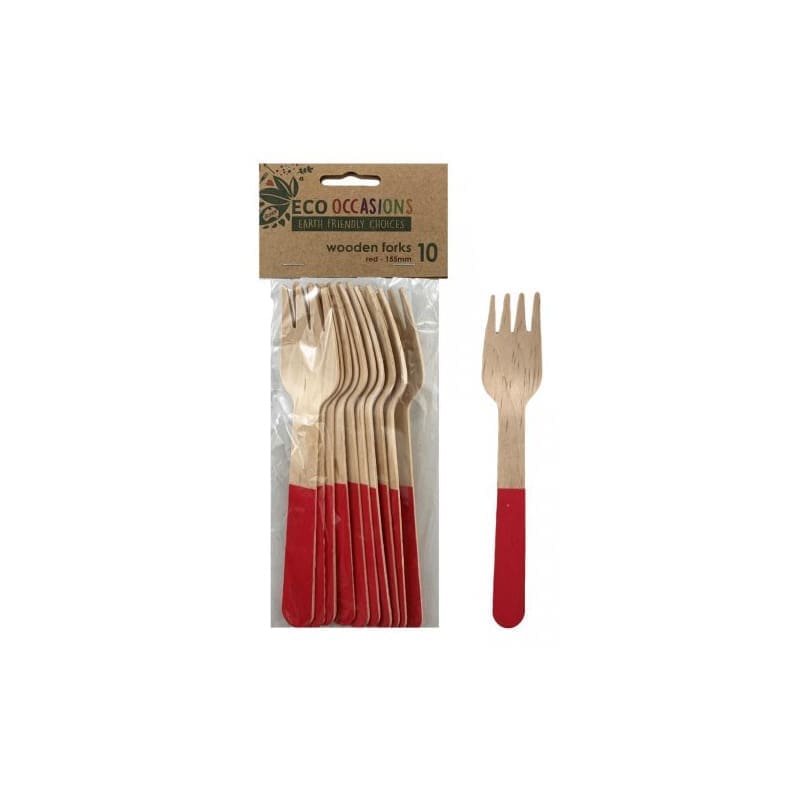 Forks Eco Wooden Red Pk10
