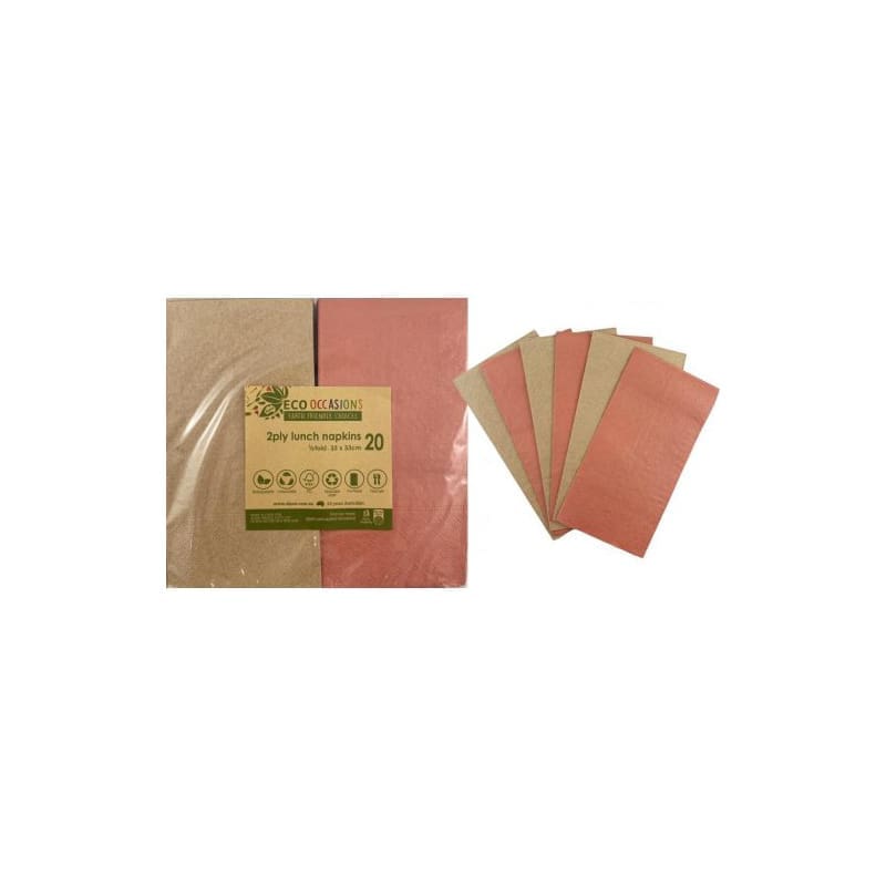 Napkins Lunch Rose Gold & Kraft Pk20