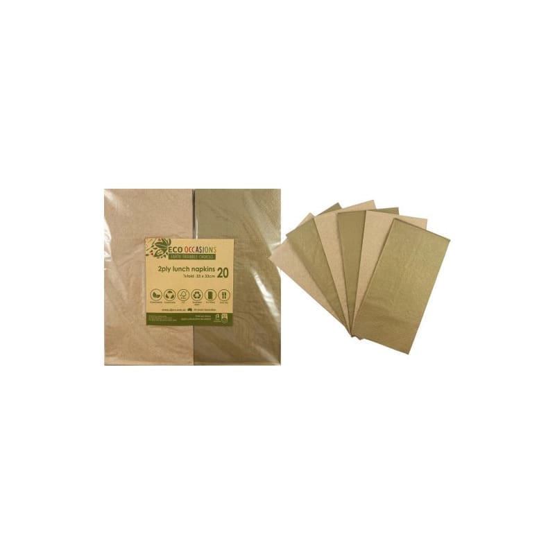 Napkins Lunch Gold & Kraft Pk20