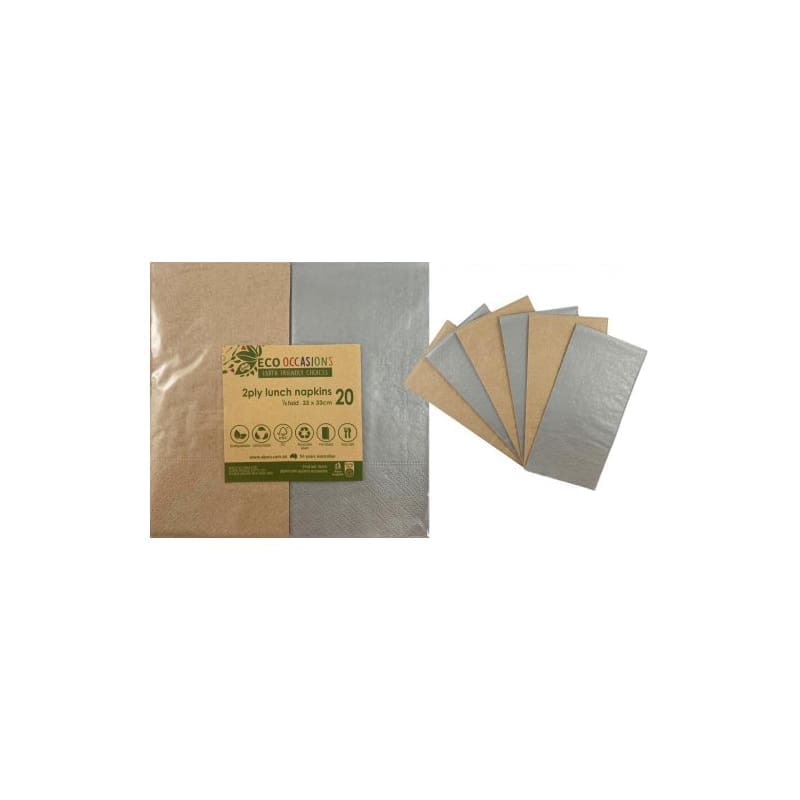 Napkins Lunch Silver & Kraft Pk20
