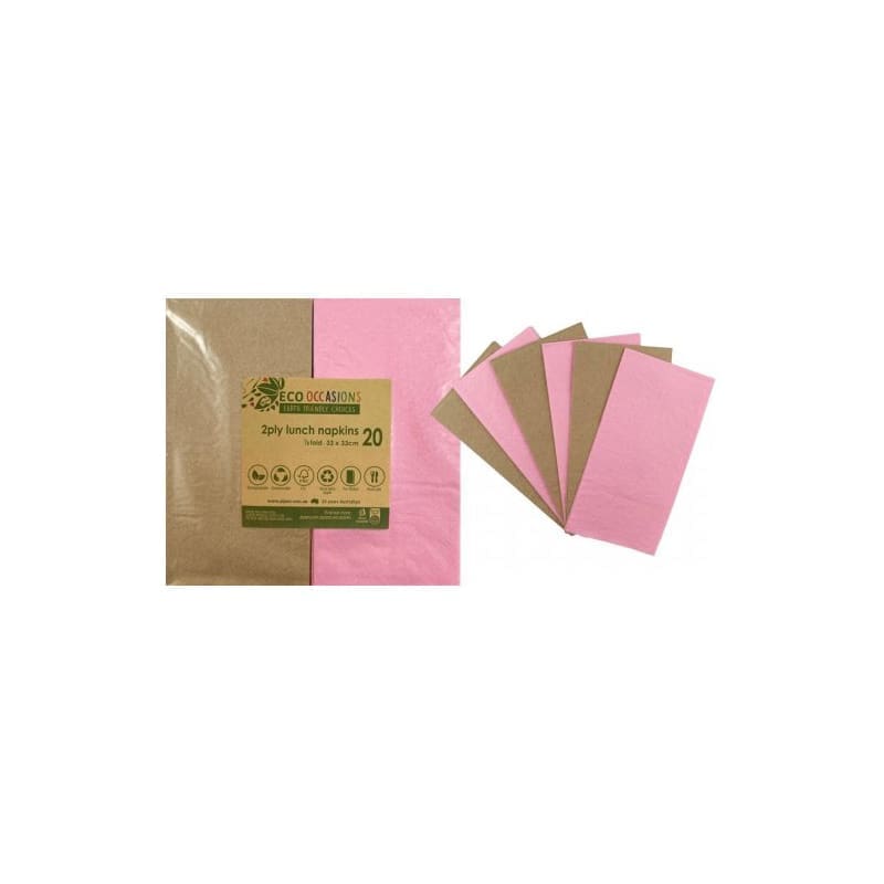 Napkins Lunch Light Pink & Kraft Pk20