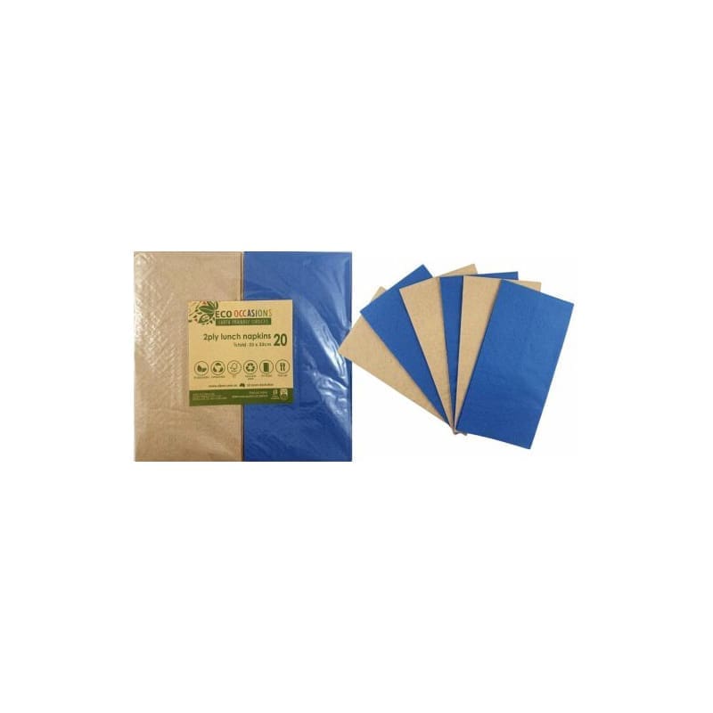 Napkins Lunch Royal Blue & Kraft Pk20