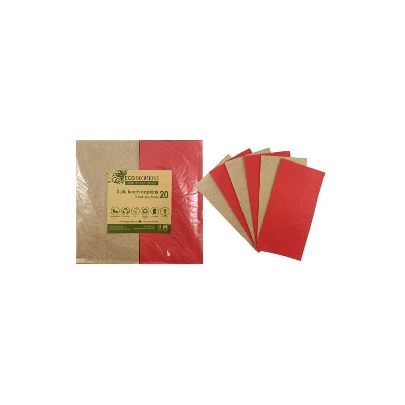 Napkins Lunch Red & Kraft Pk20