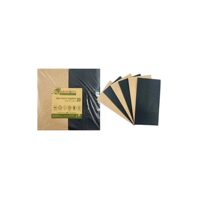 Napkins Lunch Black & Kraft Pk20