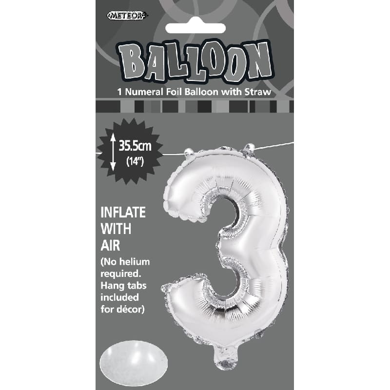 Foil Mini Shape 35cm Number Silver 3