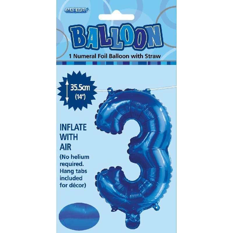 Foil Mini Shape 35cm Number Blue 3