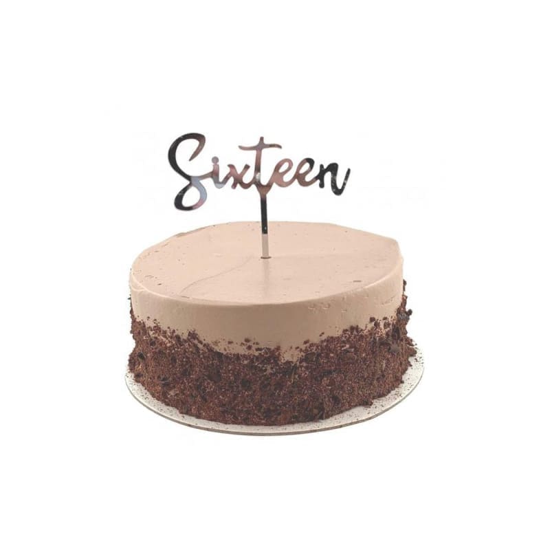 Cake Topper Acrylic Sixteen Silver