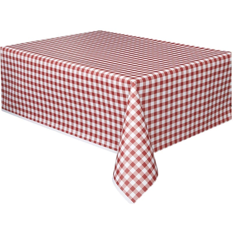 Tablecloth Rect Gingham Red Plastic