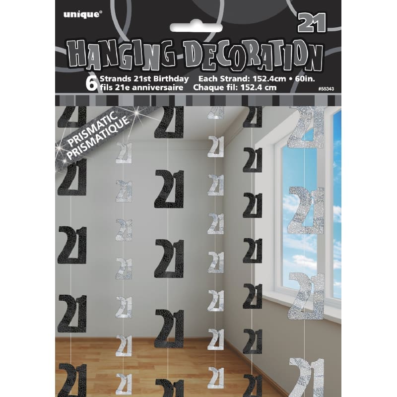 Hanging String 21st Black & Silver Pk6