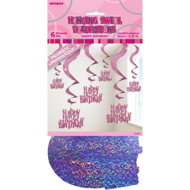 Hanging Swirls Birthday Glitz Pink Pk6