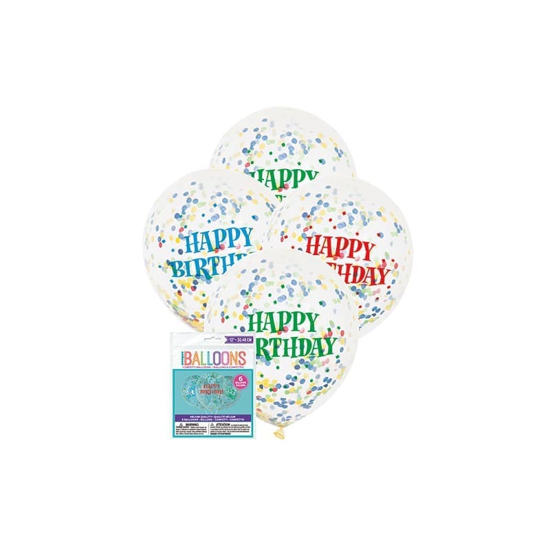 Balloons 30cm Confetti Birthday Pk6