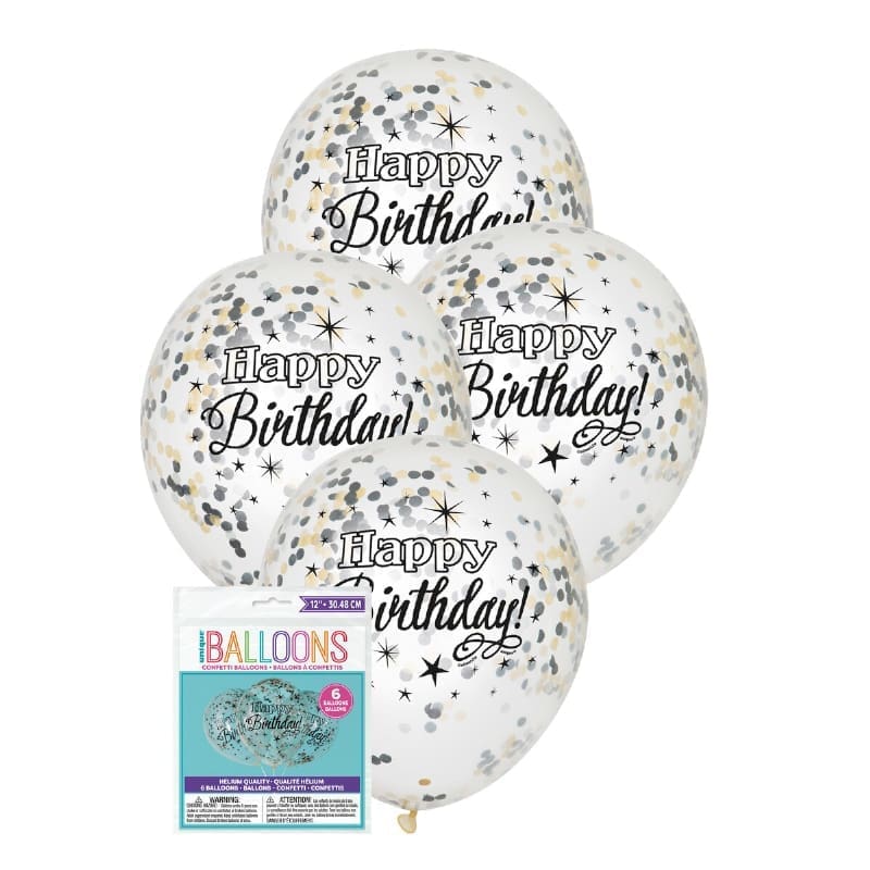 Balloons 30cm Confetti Birthday Black P6