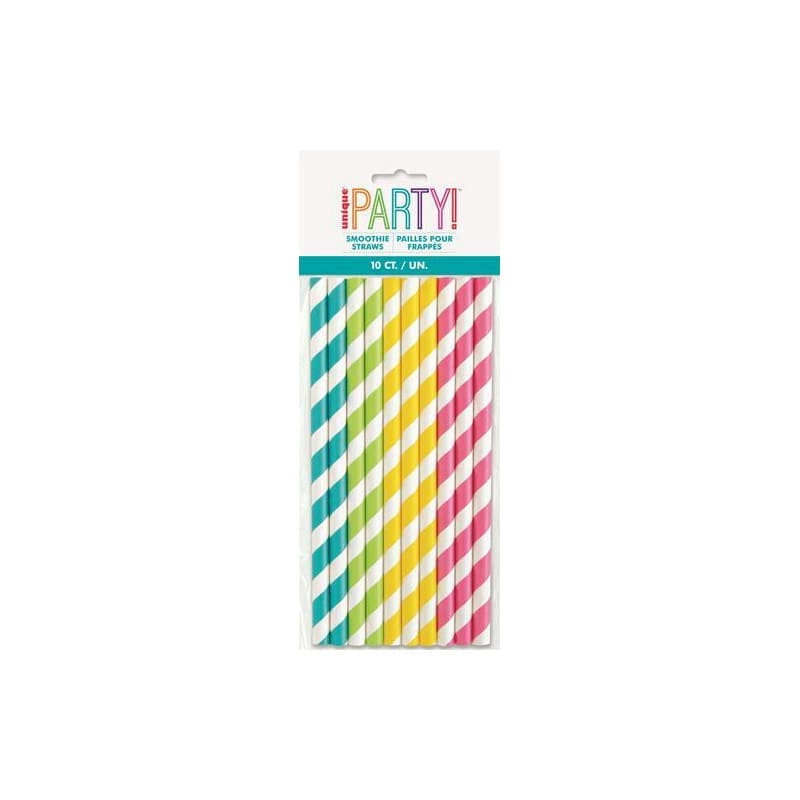 Straws Paper Striped Asst Smoothie Pk10