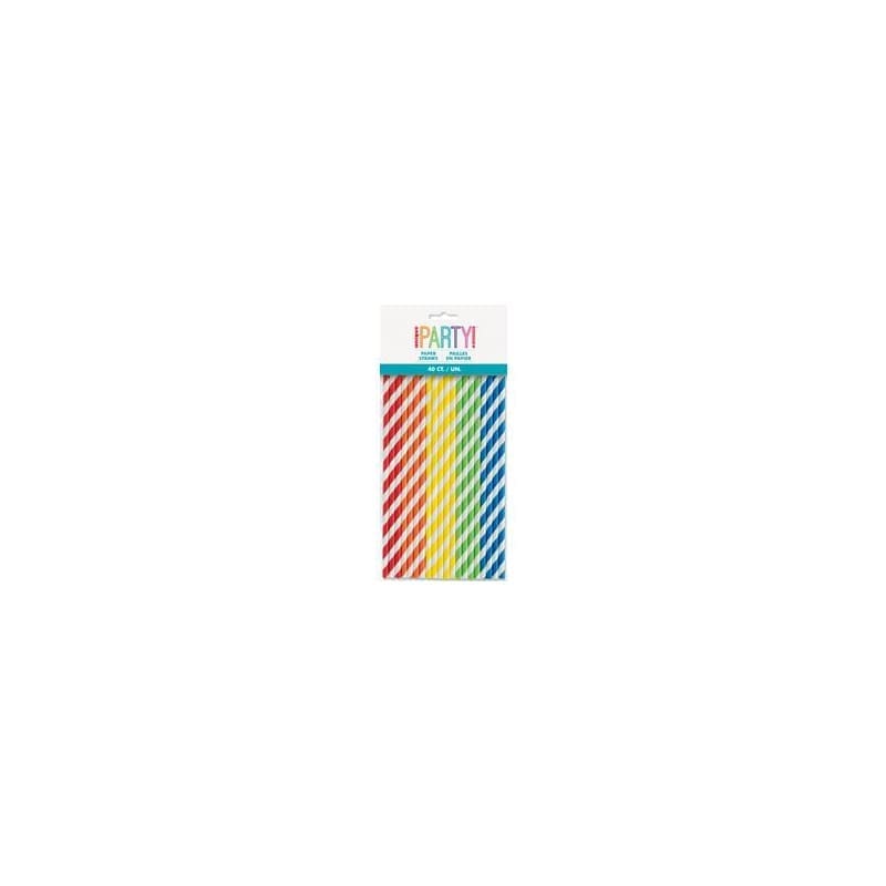 Straws Paper Striped Assorted Pk40