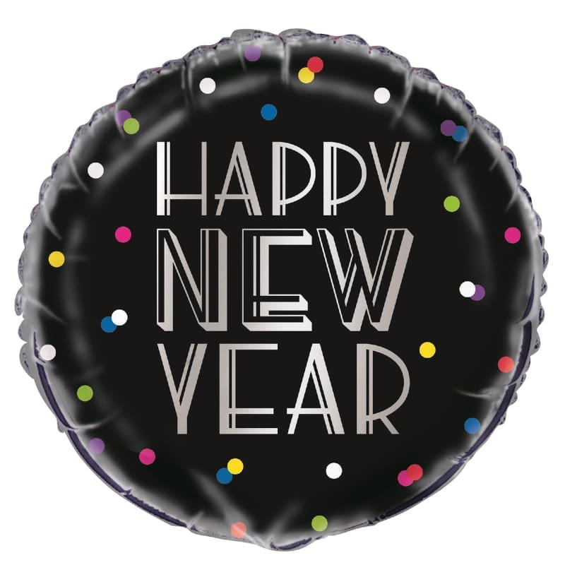 Foil 45cm Happy New Year Black Dots