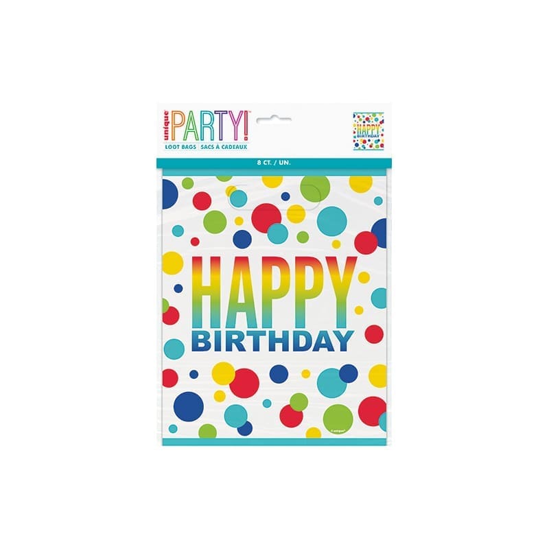 Loot Bags Birthday Rainbow Spots Pk8