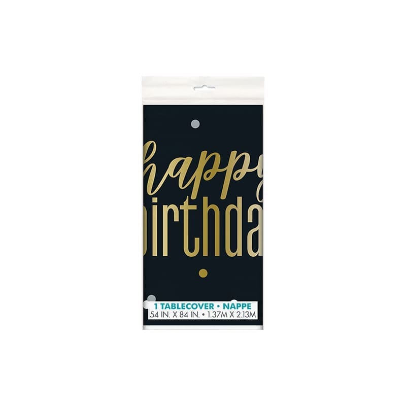 Tablecloth Happy Birthday Black Gold Rec