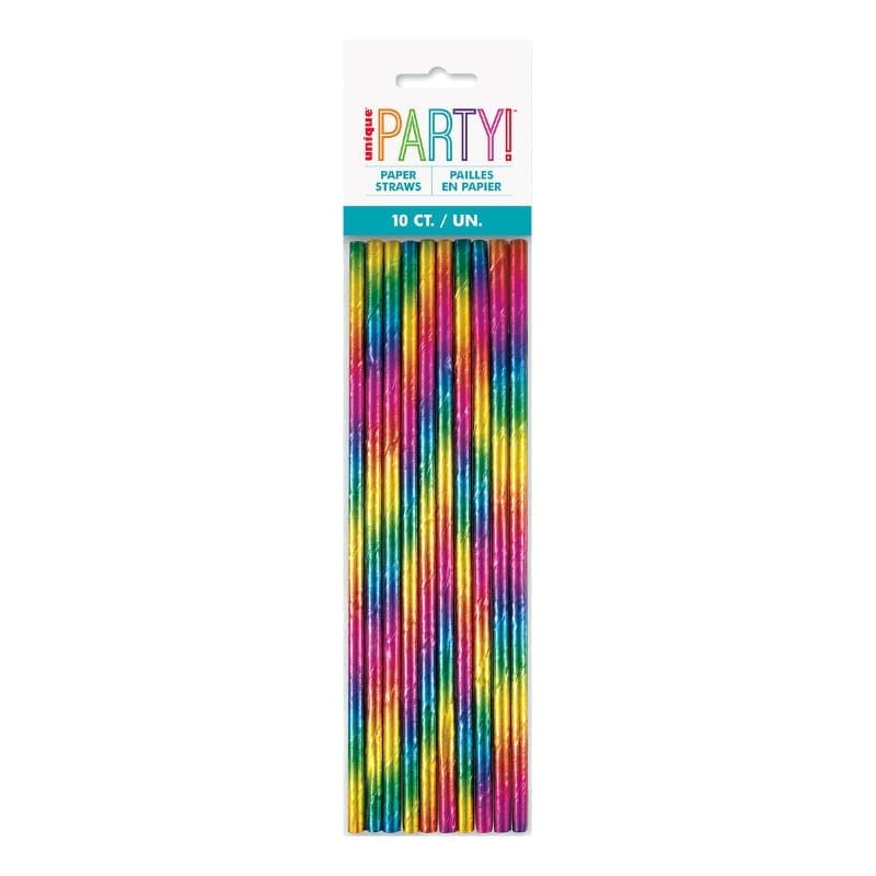 Straws Paper Foil Rainbow Pk10