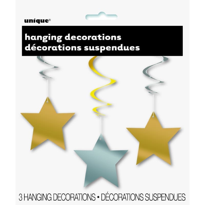 Hanging Swirl Stars Gold and Silver Pk3