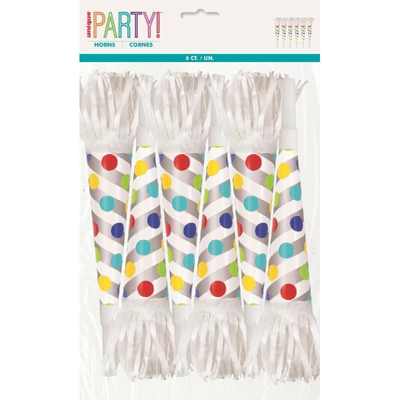 Blowouts Horn Colourful Dots Pk6
