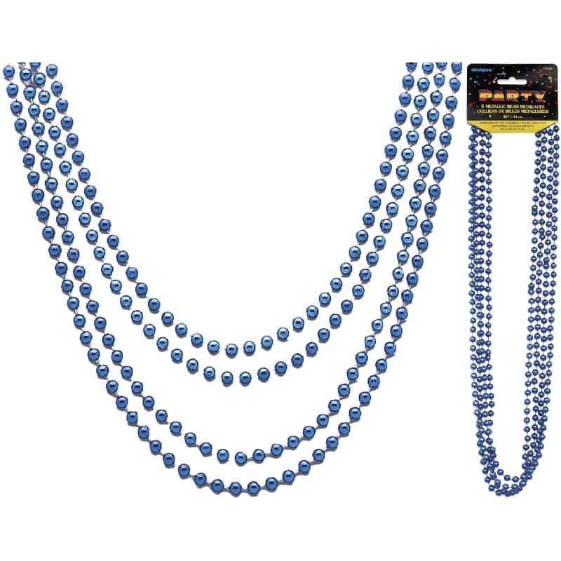 Necklaces Metallic Blue 81cm Pk4