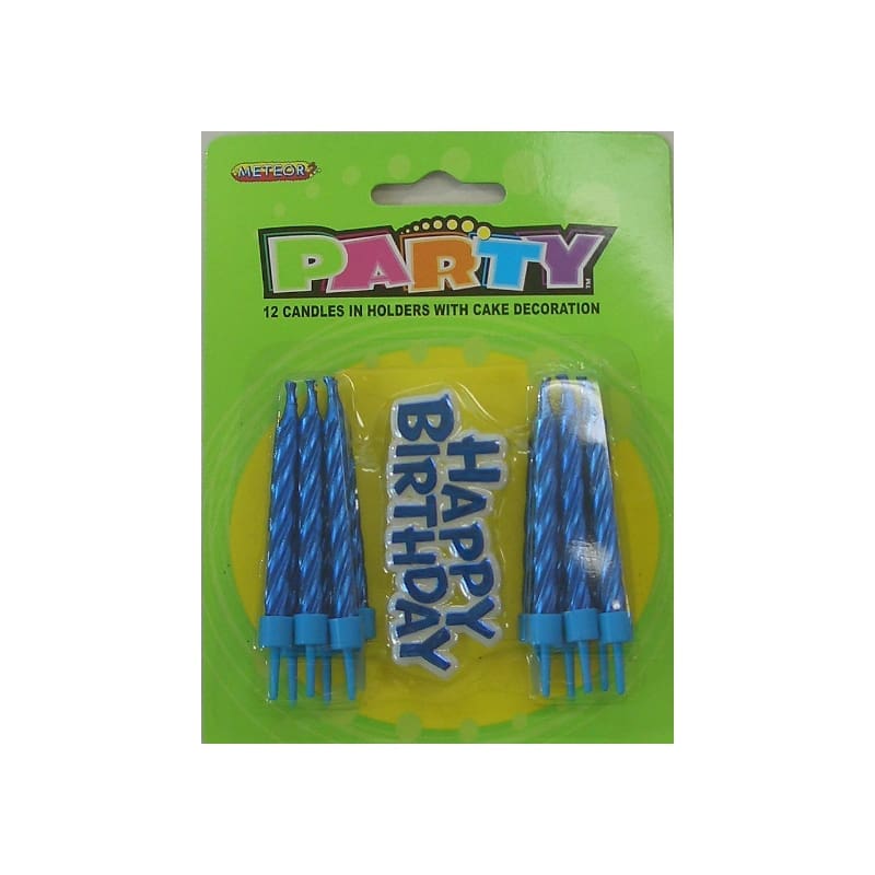 Candles & Holders Birthday Blue Pk12