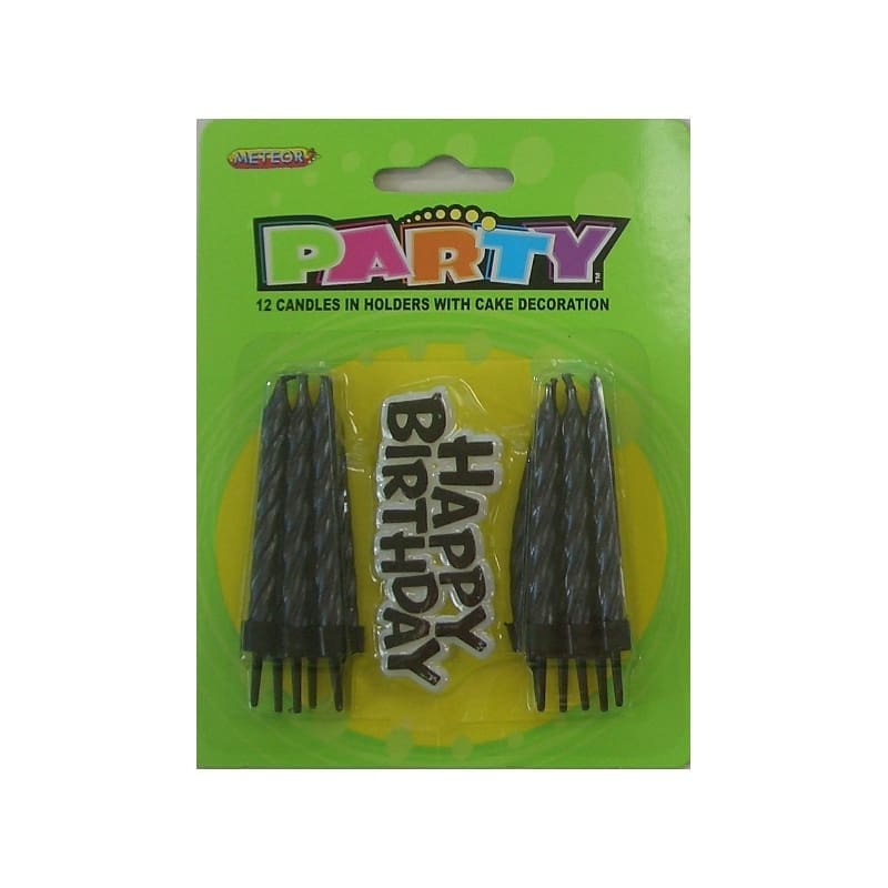 Candles & Holders Birthday Black Pk12
