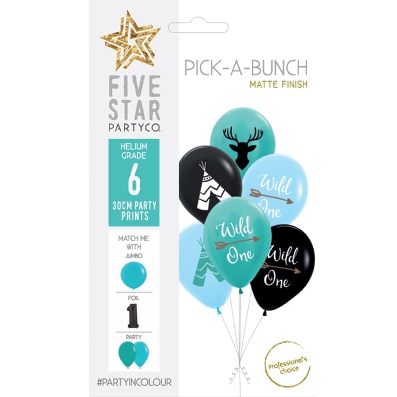 Balloons 30cm 2 Sided Wild One Asst Pk6