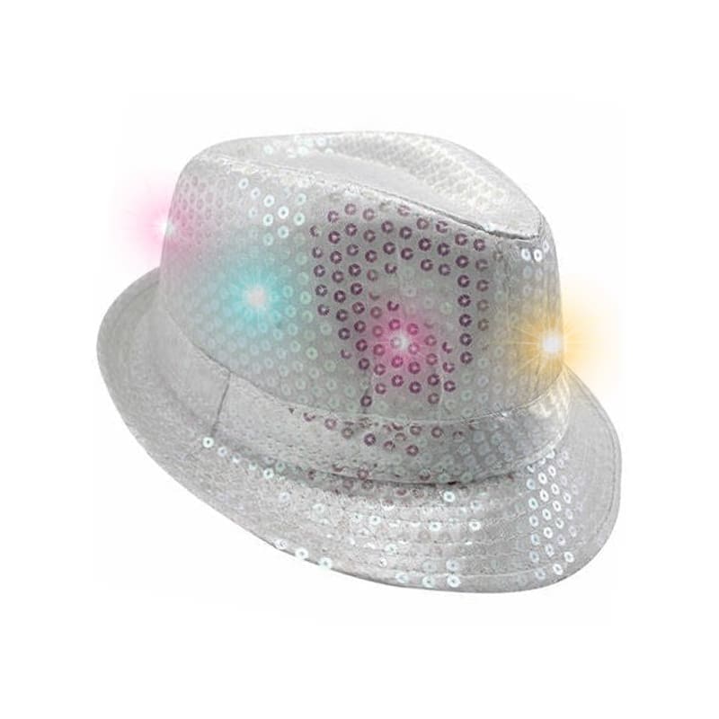 Hat Fedora White Sequin with Lights NLA