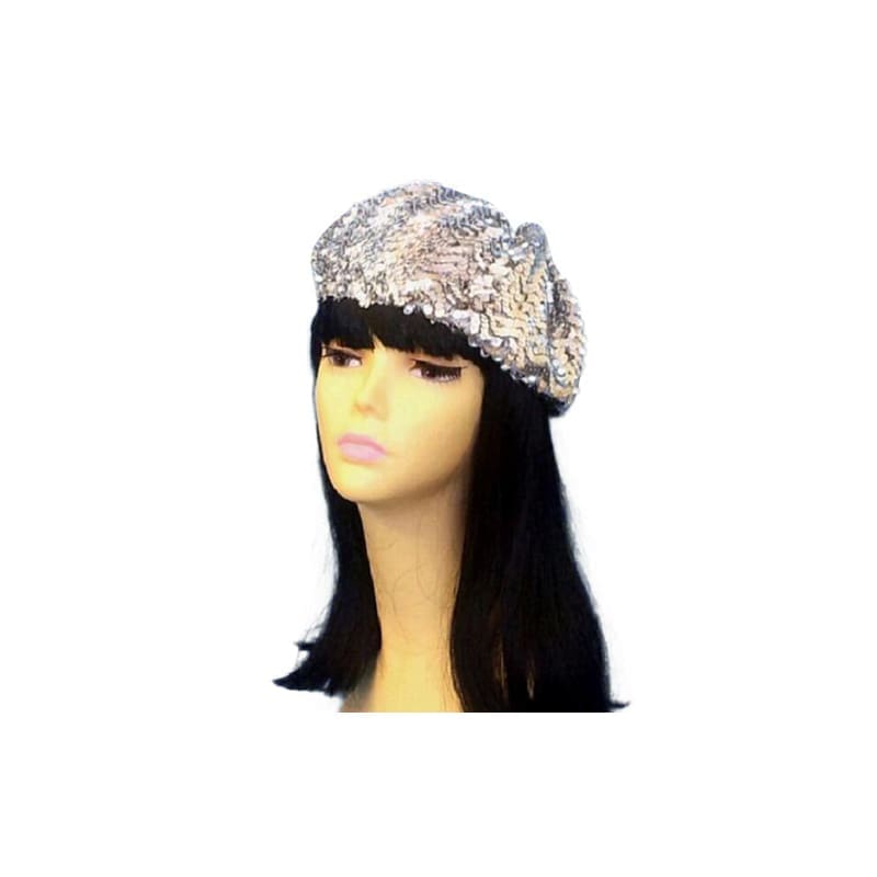 Hat Beret Silver Sequin