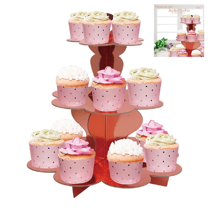 Stand Cup Cake Metallic Rose Gold 3 Tier