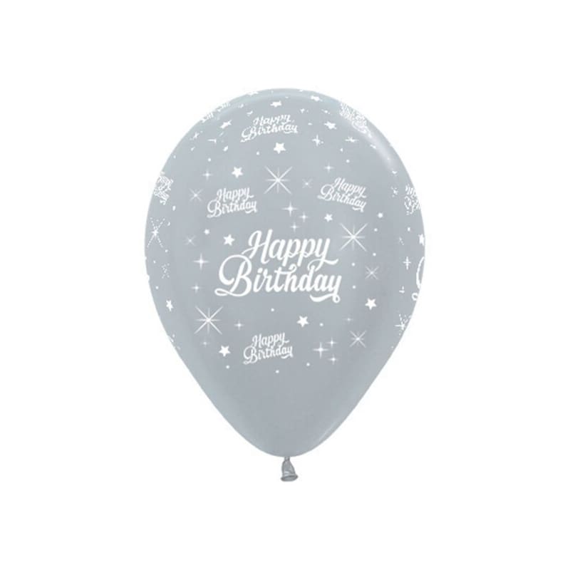 Balloons 30cm AOP Birthday Silver P6 NLA